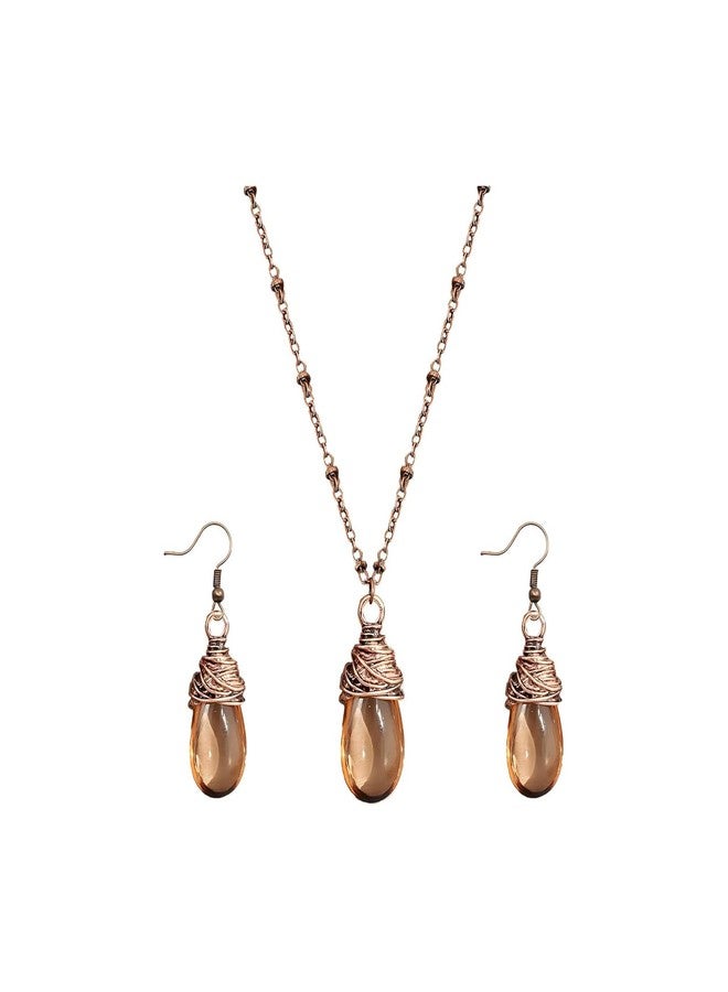 sunglnl Bohemian Jewelry Set For Women, Water Drop Necklace And Earrings With Non Tarnish Bohemian Western Style Jewelry Gift (Brown) - Image 1